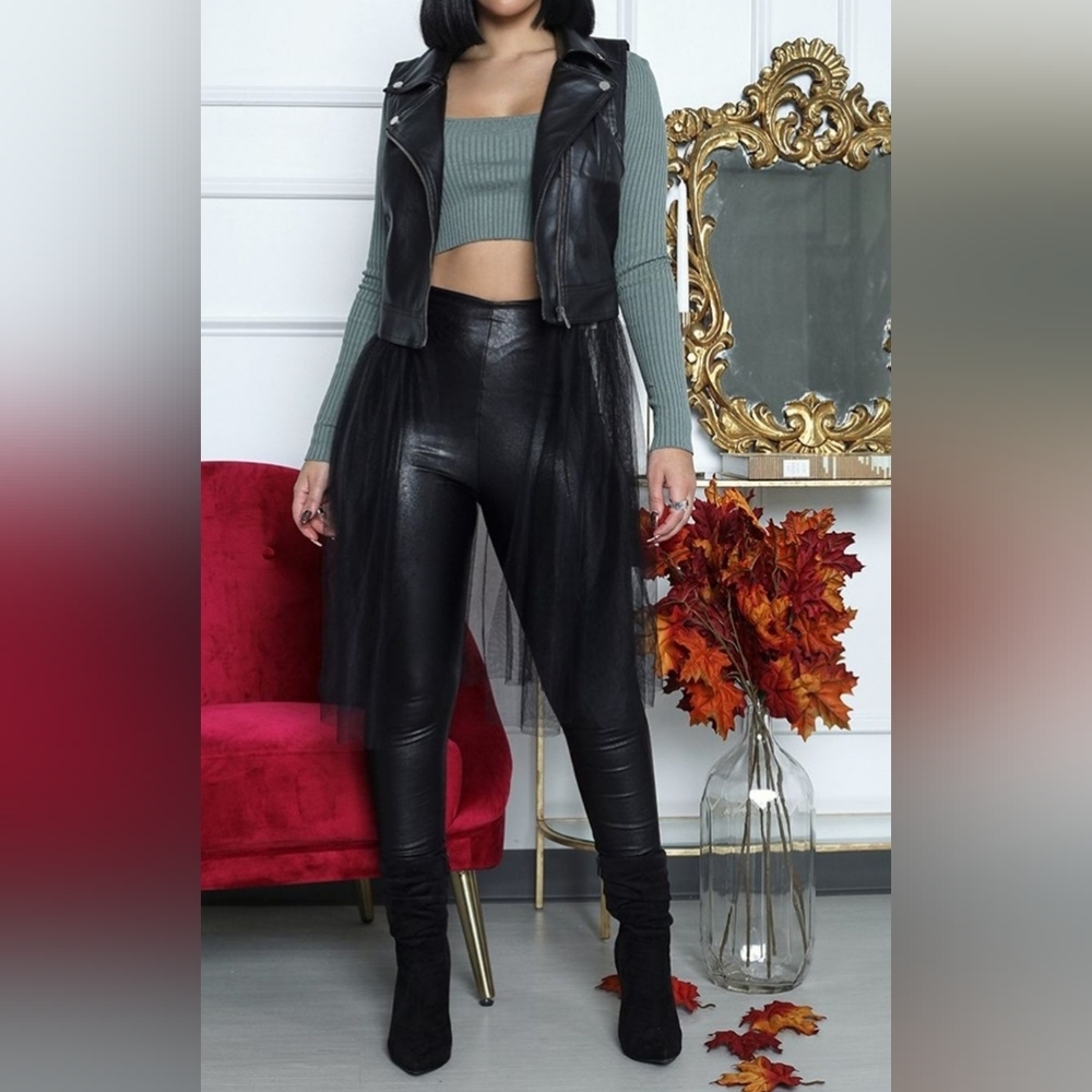 Black faux leather vest